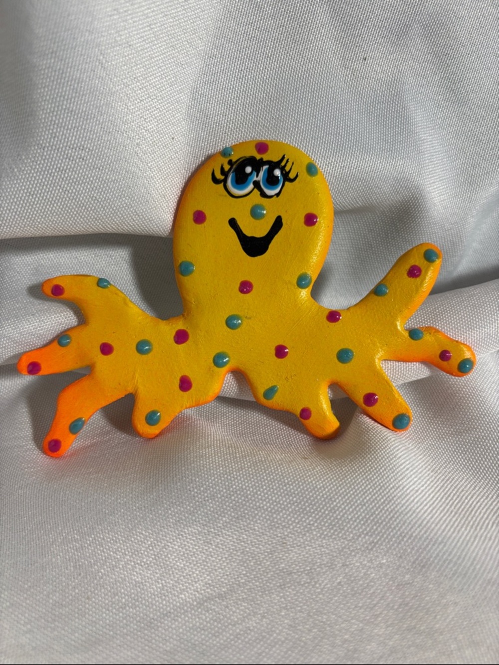 Bright Yellow Octopus Handcrafted Wall Hanging - Playful Polka Dot Design